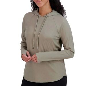 NWT Sage Collective Ribbed Lightweight Hoodie Tunic, Gray, thumbholes, Cooling